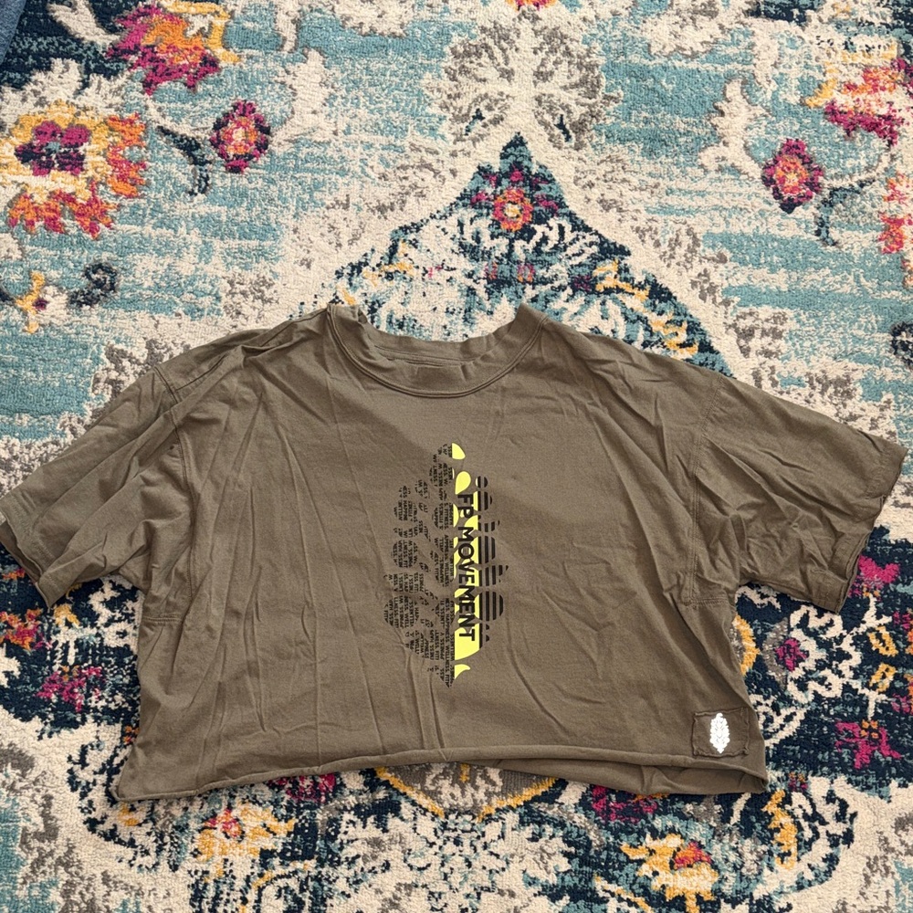 Free People Movement Olive Green Graphic Logo Cropped T-Shirt
